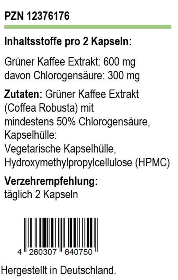Grüner Kaffee Extrakt mit 50% Chlorogensäure, 120 Vegi-Kapseln von Sinavita