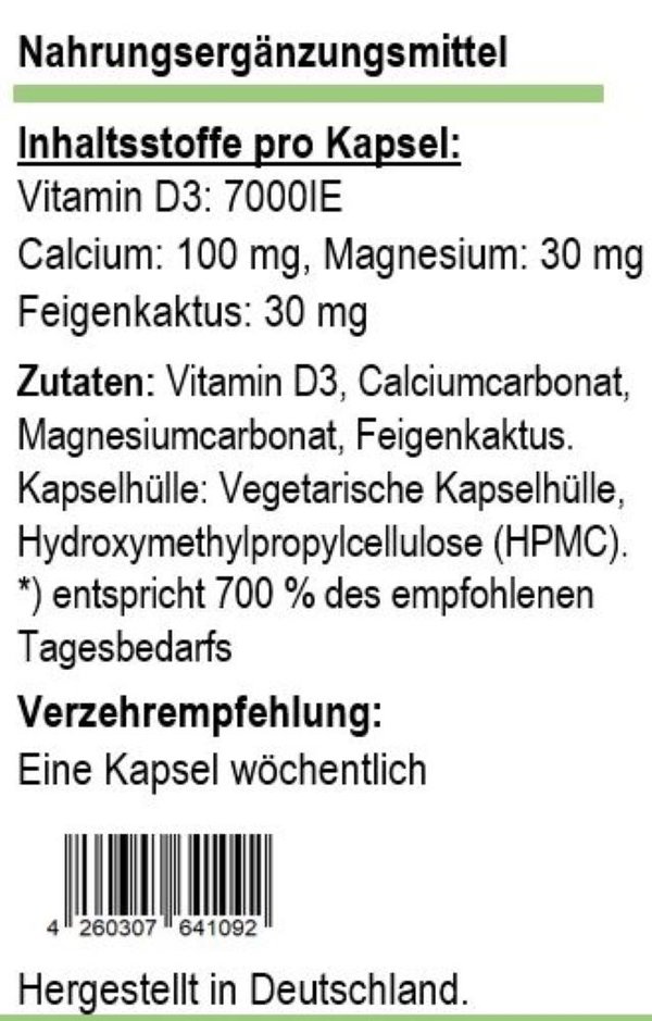 Vitamin D3 (Cholecalciferol) 7000 IE 52 Kapseln von Sinavita