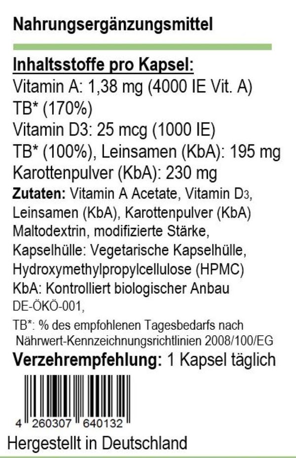 Vitamin A+D 120 Vegi-Kapseln von Sinavita