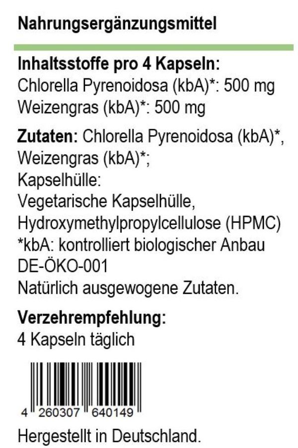 Chlorella + Weizengras 150 Vegi-Kapseln von Sinavita