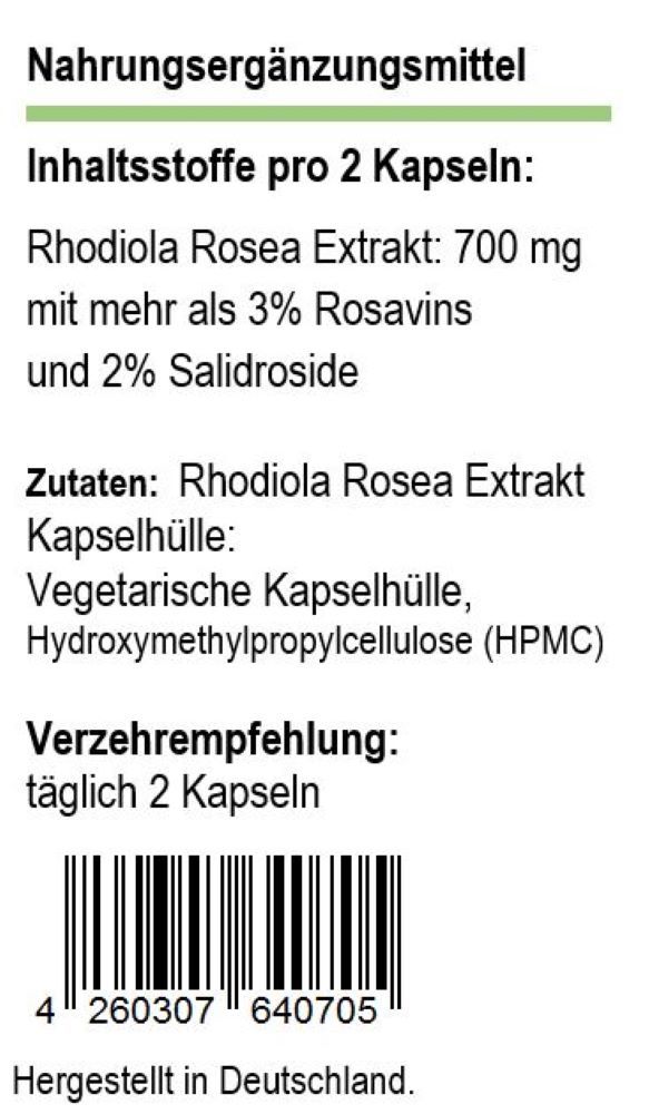 Rhodiola Rosea Extrakt (Rosenwurz) 120 Vegi-Kapseln von Sinavita