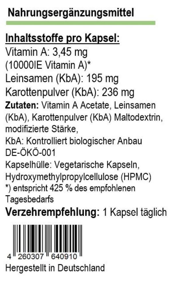 Vitamin A 10.000 I.E.120 Vegi-Kapseln von Sinavita